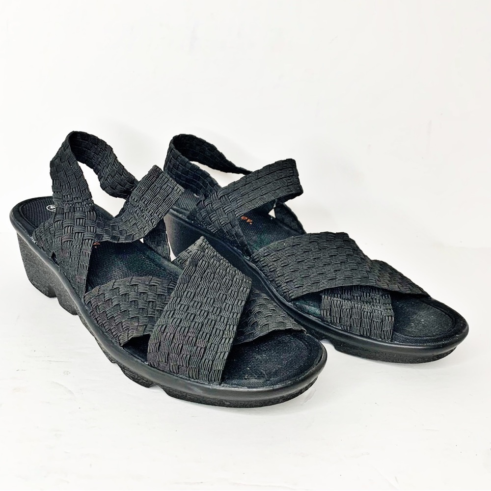 Bernie Mev Lihi Brighten Black Elastic‎ Basketweave Wedge Sandals  - Size US 9.5